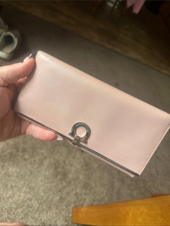 Handbags - Women's Pink Saffiano Leather Wallet with Silver Hardware